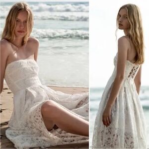 Sabina Musayev Ariana Lace Up Dress in Off White Lace